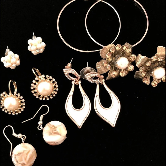 6 Pair Bundle Earrings White Pearl Bridal Fashion - Picture 1 of 6